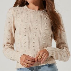 ASTR Long Sleeve Pearl Sweater Pink Size xs